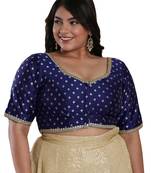 Salwar Studio Women's Navy Blue Brocade Readymade Saree Blouse