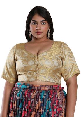 Salwar Studio Women's Gold Brocade Readymade Saree Blouse 1