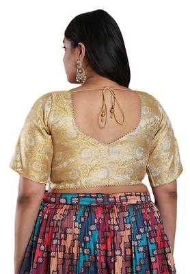 Salwar Studio Women's Gold Brocade Readymade Saree Blouse 2