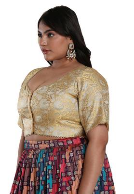 Salwar Studio Women's Gold Brocade Readymade Saree Blouse 3