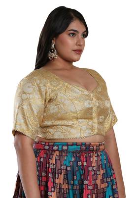 Salwar Studio Women's Gold Brocade Readymade Saree Blouse 4