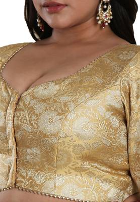 Salwar Studio Women's Gold Brocade Readymade Saree Blouse 5