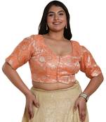 Salwar Studio Women's Orange Brocade Readymade Saree Blouse