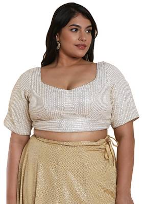 Salwar Studio Women's Off White Silk Readymade Saree Blouse 1