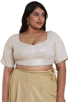 Salwar Studio Women's Off White Silk Readymade Saree Blouse