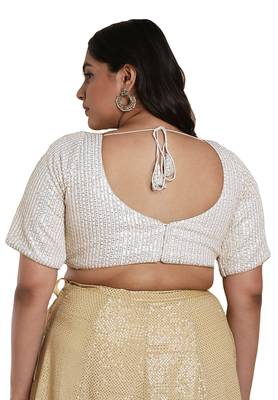 Salwar Studio Women's Off White Silk Readymade Saree Blouse 2