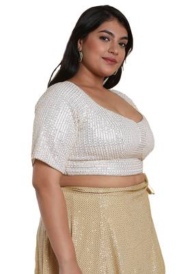 Salwar Studio Women's Off White Silk Readymade Saree Blouse 3
