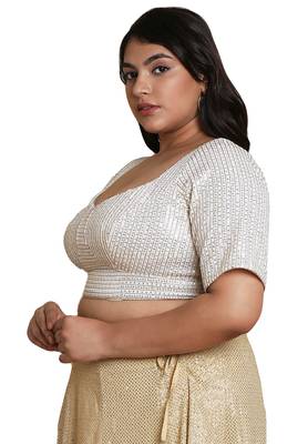 Salwar Studio Women's Off White Silk Readymade Saree Blouse 4