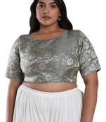 Salwar Studio Women's Grey Brocade Readymade Saree Blouse