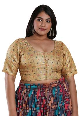 Salwar Studio Women's Gold Brocade Readymade Saree Blouse 1