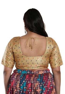 Salwar Studio Women's Gold Brocade Readymade Saree Blouse 2