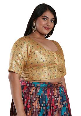 Salwar Studio Women's Gold Brocade Readymade Saree Blouse 3