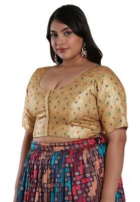 Salwar Studio Women's Gold Brocade Readymade Saree Blouse 4