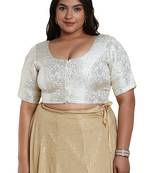 Salwar Studio Women's Off White Brocade Readymade Saree Blouse