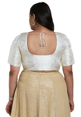 Salwar Studio Women's Off White Brocade Readymade Saree Blouse 2