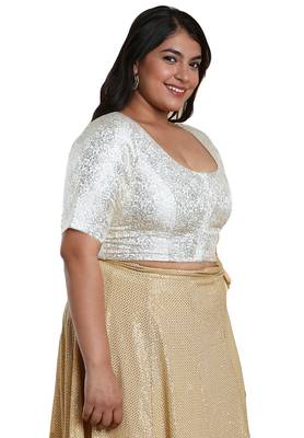 Salwar Studio Women's Off White Brocade Readymade Saree Blouse 4