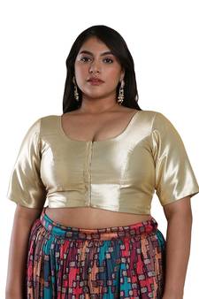Salwar Studio Women's Gold Shimmer Readymade Saree Blouse
