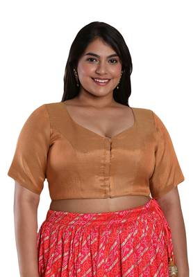Salwar Studio Women's Rose Gold Shimmer Readymade Saree Blouse 1