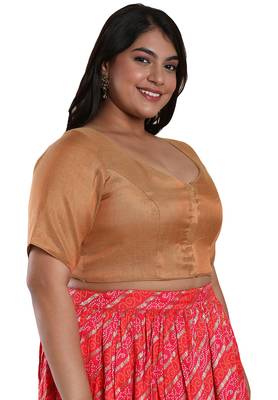 Salwar Studio Women's Rose Gold Shimmer Readymade Saree Blouse 4
