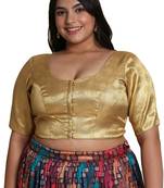 Salwar Studio Women's Gold Brocade Readymade Saree Blouse