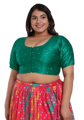 Salwar Studio Women's Rama Green Brocade Readymade Saree Blouse 1