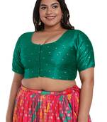 Salwar Studio Women's Rama Green Brocade Readymade Saree Blouse