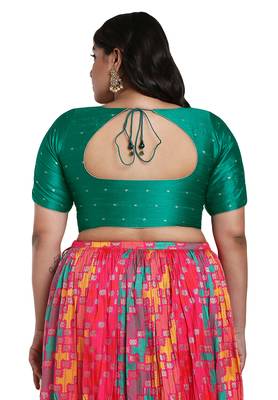 Salwar Studio Women's Rama Green Brocade Readymade Saree Blouse 2