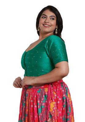 Salwar Studio Women's Rama Green Brocade Readymade Saree Blouse 3