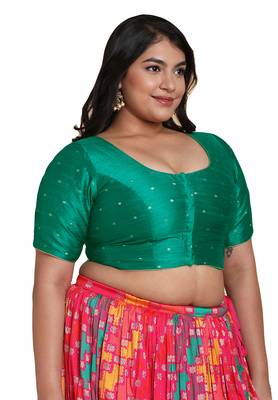 Salwar Studio Women's Rama Green Brocade Readymade Saree Blouse 4