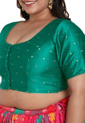 Salwar Studio Women's Rama Green Brocade Readymade Saree Blouse 5