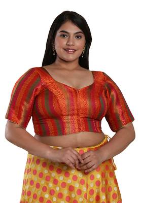 Salwar Studio Women's Red Multi Brocade Readymade Saree Blouse 1