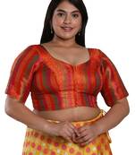 Salwar Studio Women's Red Multi Brocade Readymade Saree Blouse