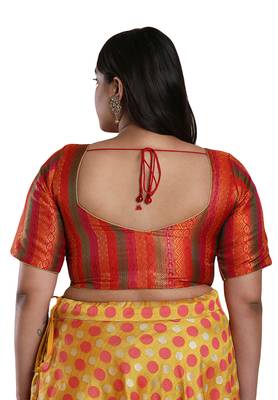 Salwar Studio Women's Red Multi Brocade Readymade Saree Blouse 2
