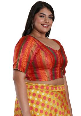 Salwar Studio Women's Red Multi Brocade Readymade Saree Blouse 4