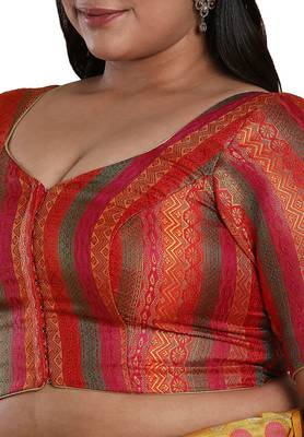Salwar Studio Women's Red Multi Brocade Readymade Saree Blouse 5