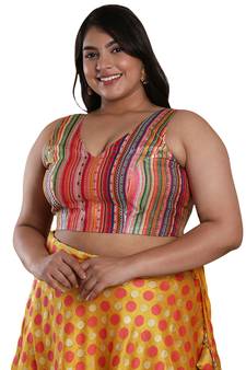 Salwar Studio Women's Multicolor Silk Blend Readymade Saree Blouse