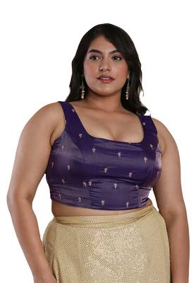 Salwar Studio Women's Brinjal Tissue Readymade Saree Blouse 1