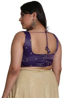 Salwar Studio Women's Brinjal Tissue Readymade Saree Blouse 2