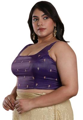Salwar Studio Women's Brinjal Tissue Readymade Saree Blouse 3