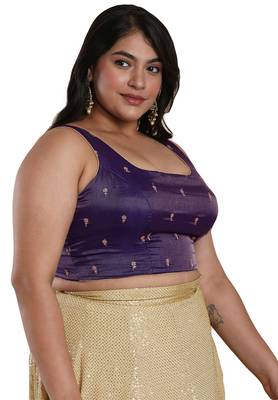 Salwar Studio Women's Brinjal Tissue Readymade Saree Blouse 4