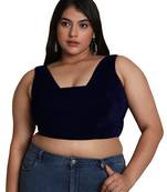 Salwar Studio Women's Navy Blue Velvet Readymade Saree Blouse