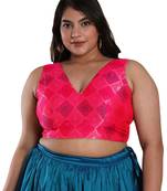 Salwar Studio Women's Pink Brocade Readymade Saree Blouse