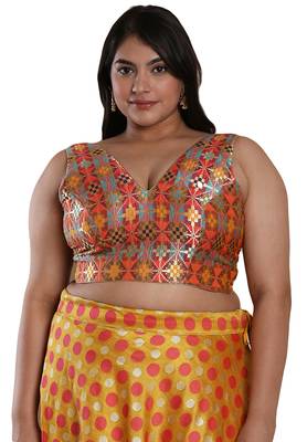 Salwar Studio Women's Multicolor Brocade Readymade Saree Blouse 1