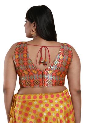Salwar Studio Women's Multicolor Brocade Readymade Saree Blouse 2