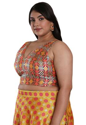 Salwar Studio Women's Multicolor Brocade Readymade Saree Blouse 3