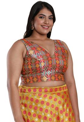 Salwar Studio Women's Multicolor Brocade Readymade Saree Blouse 4