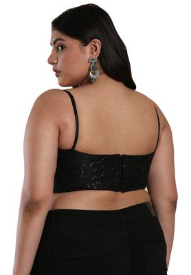 Salwar Studio Women's Black Net Readymade Saree Blouse 2