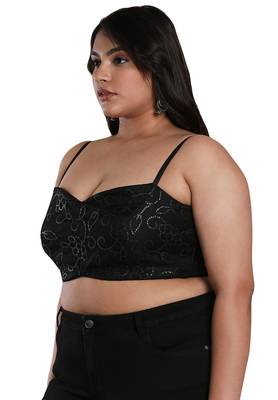 Salwar Studio Women's Black Net Readymade Saree Blouse 4