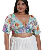 Salwar Studio Women's Pastel Blue Brocade Readymade Saree Blouse