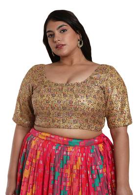 Salwar Studio Women's Gold Multi Net Readymade Saree Blouse 1